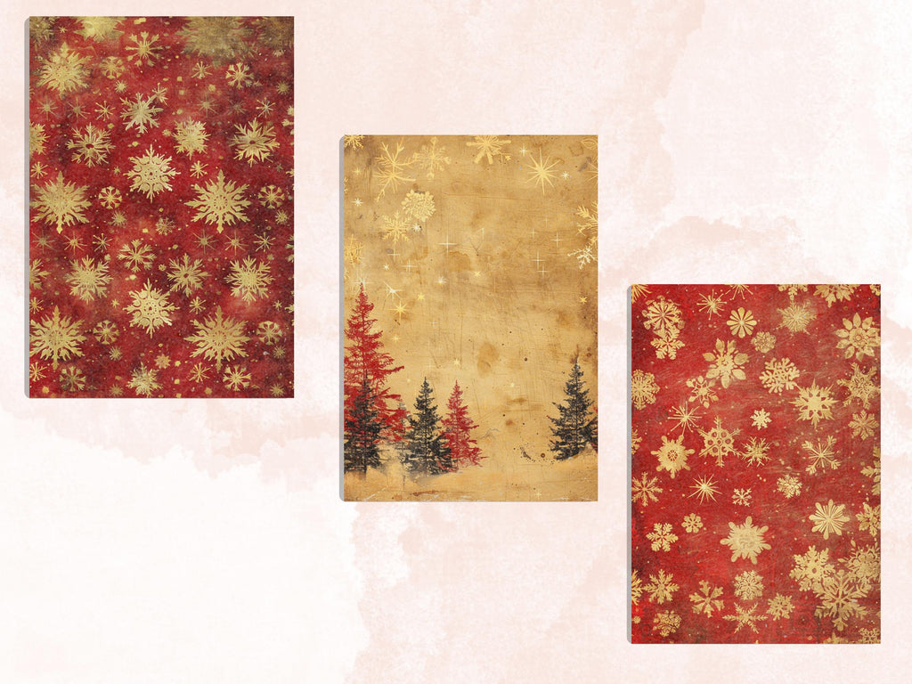 Printable Gold and Red Christmas Digital Paper, Mixed Media Christmas Collage, Gold Xmas Noel Pages, Download Junk Journal, Scrapbooking