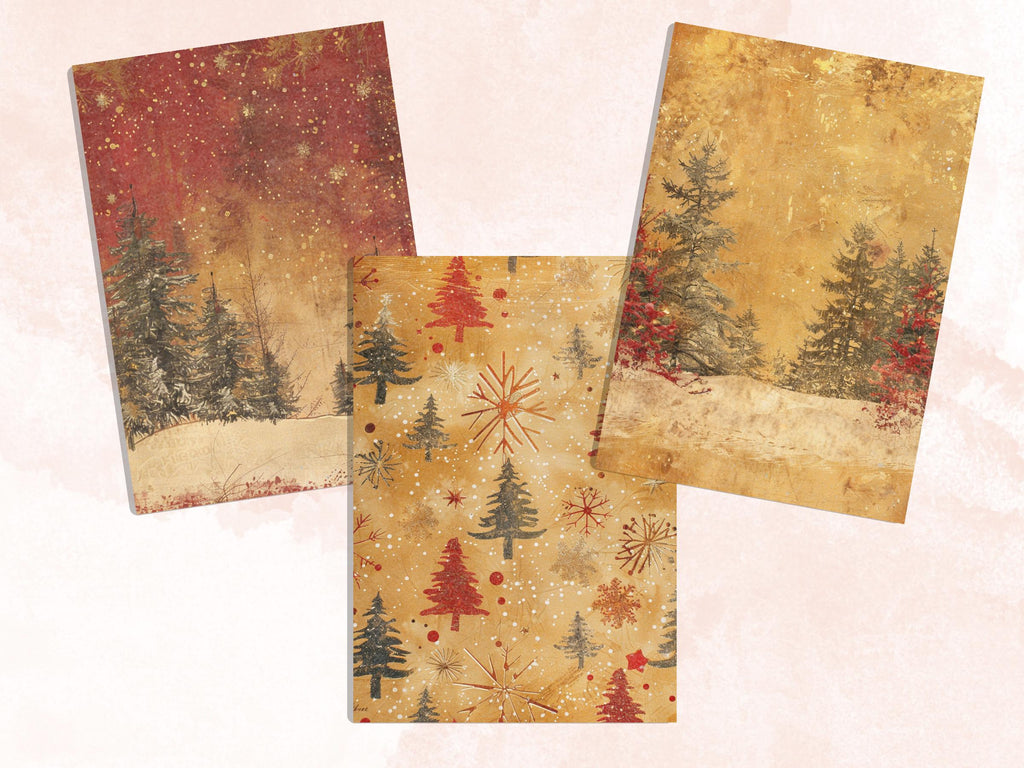 Printable Gold and Red Christmas Digital Paper, Mixed Media Christmas Collage, Gold Xmas Noel Pages, Download Junk Journal, Scrapbooking