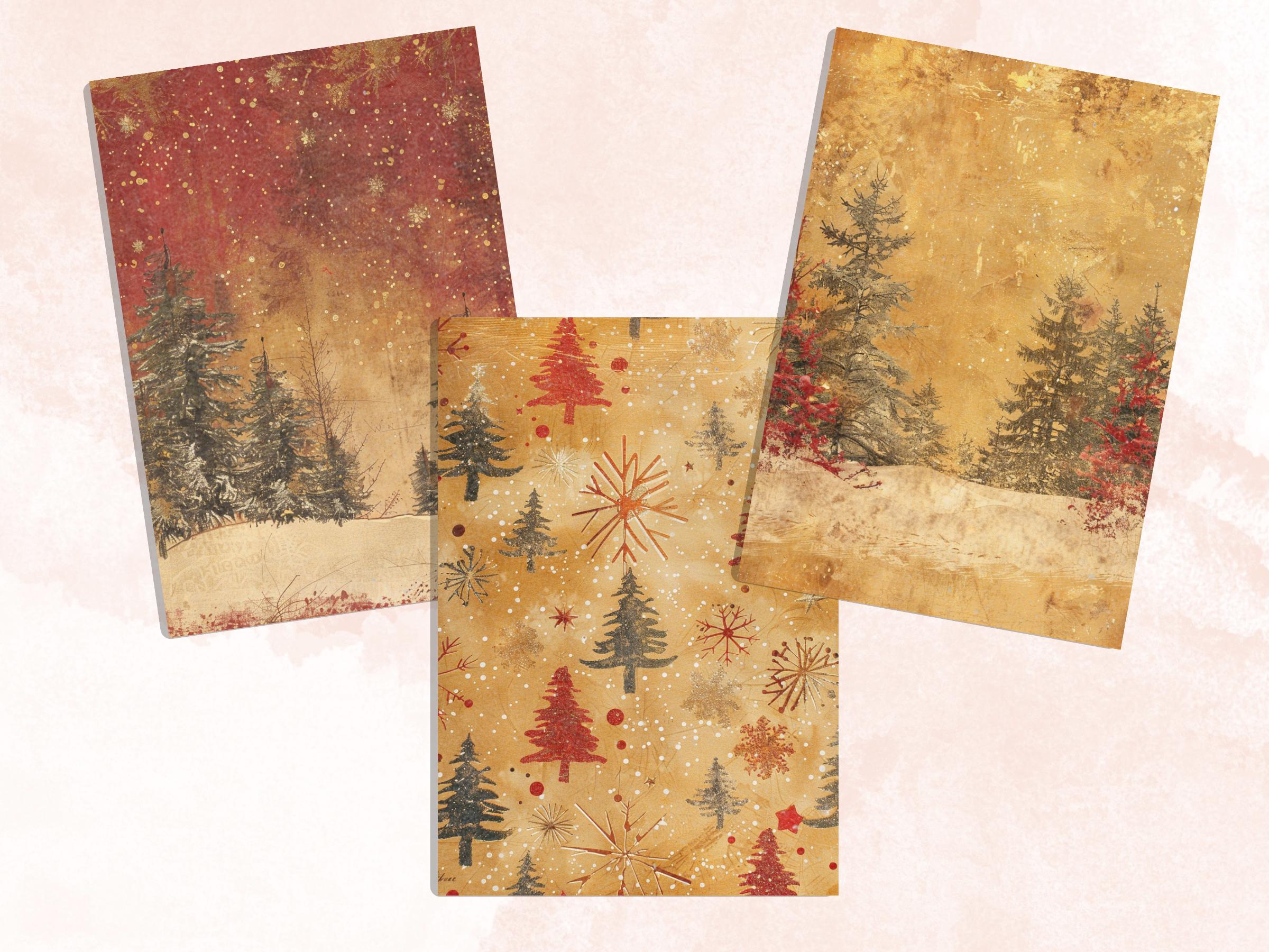 Printable Gold and Red Christmas Digital Paper, Mixed Media Christmas Collage, Gold Xmas Noel Pages, Download Junk Journal, Scrapbooking