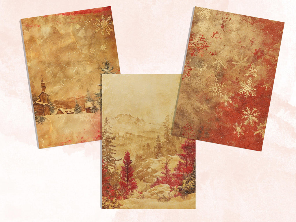 Printable Gold and Red Christmas Digital Paper, Mixed Media Christmas Collage, Gold Xmas Noel Pages, Download Junk Journal, Scrapbooking