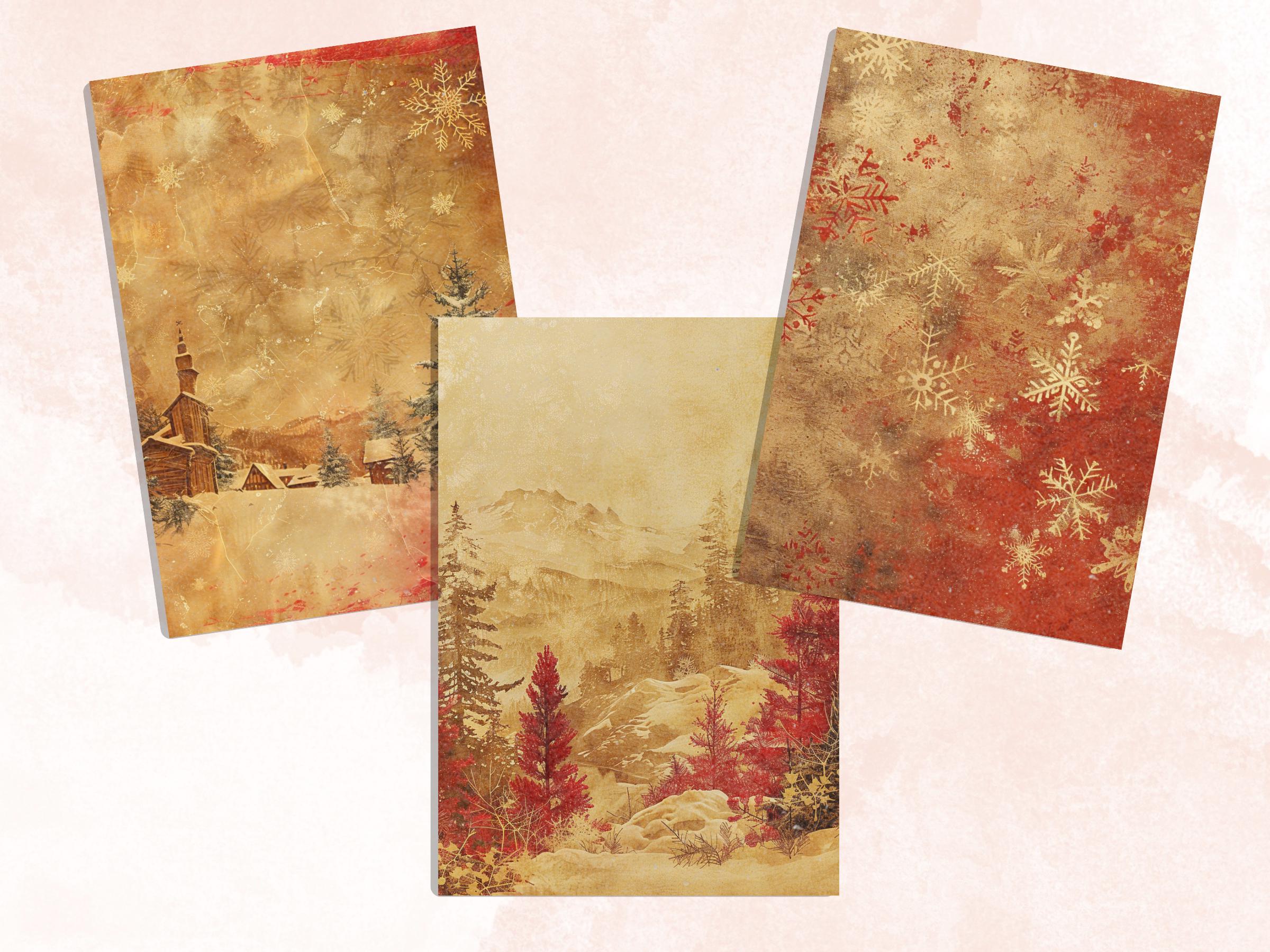 Printable Gold and Red Christmas Digital Paper, Mixed Media Christmas Collage, Gold Xmas Noel Pages, Download Junk Journal, Scrapbooking