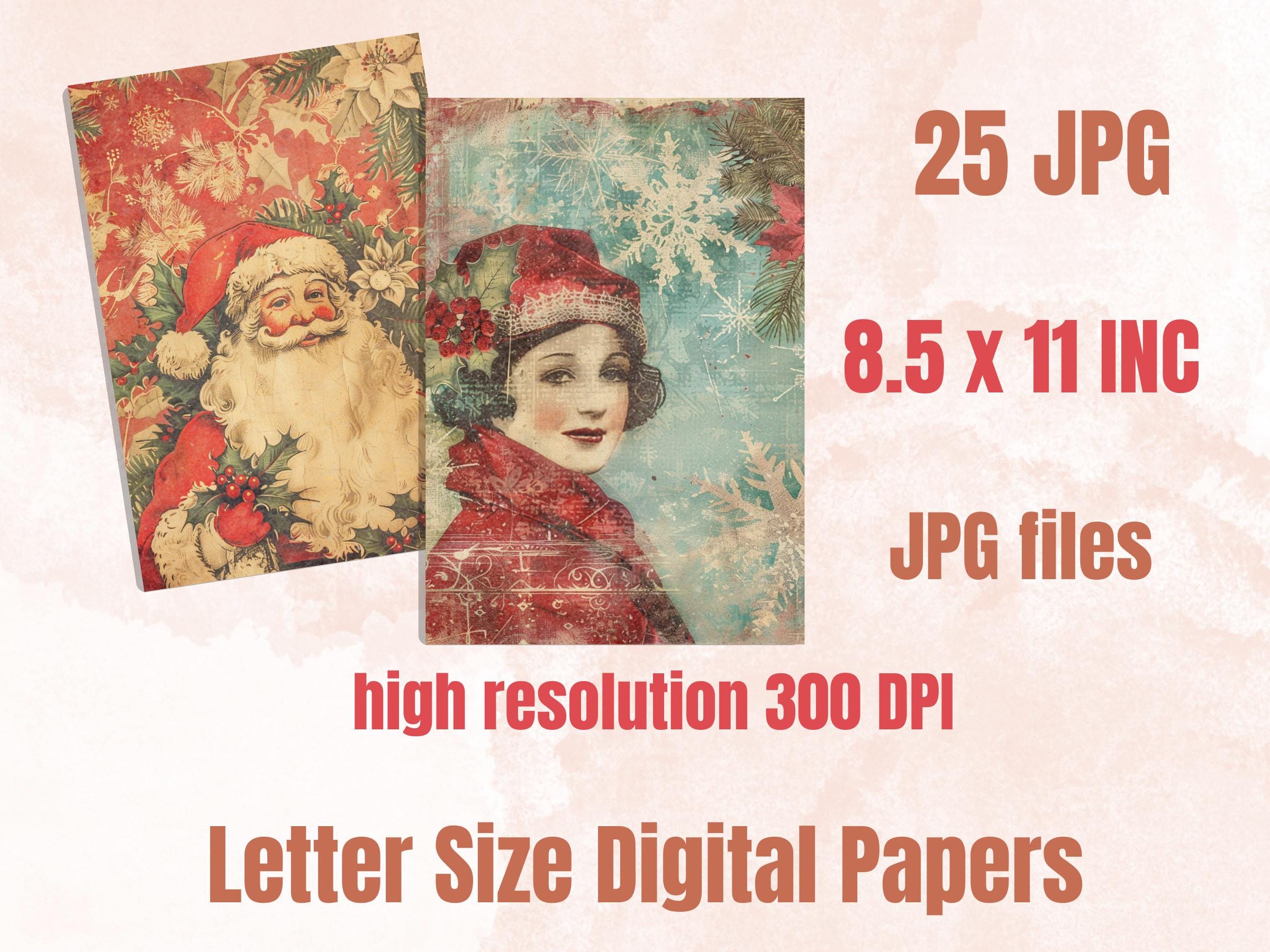 Printable Vintage Christmas Digital Journal Paper, Mixed Media Christmas Collage, Retro Xmas Noel Pages, Download Junk Journal, Scrapbooking