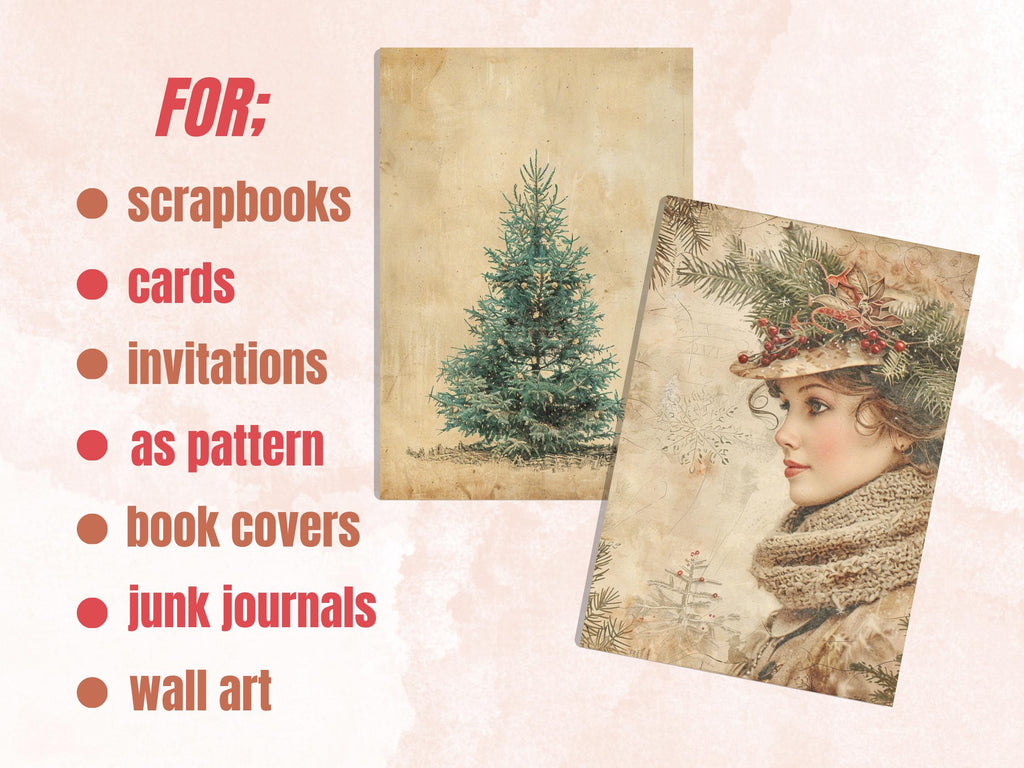 Printable Vintage Christmas Digital Journal Paper, Mixed Media Christmas Collage, Retro Xmas Noel Pages, Download Junk Journal, Scrapbooking