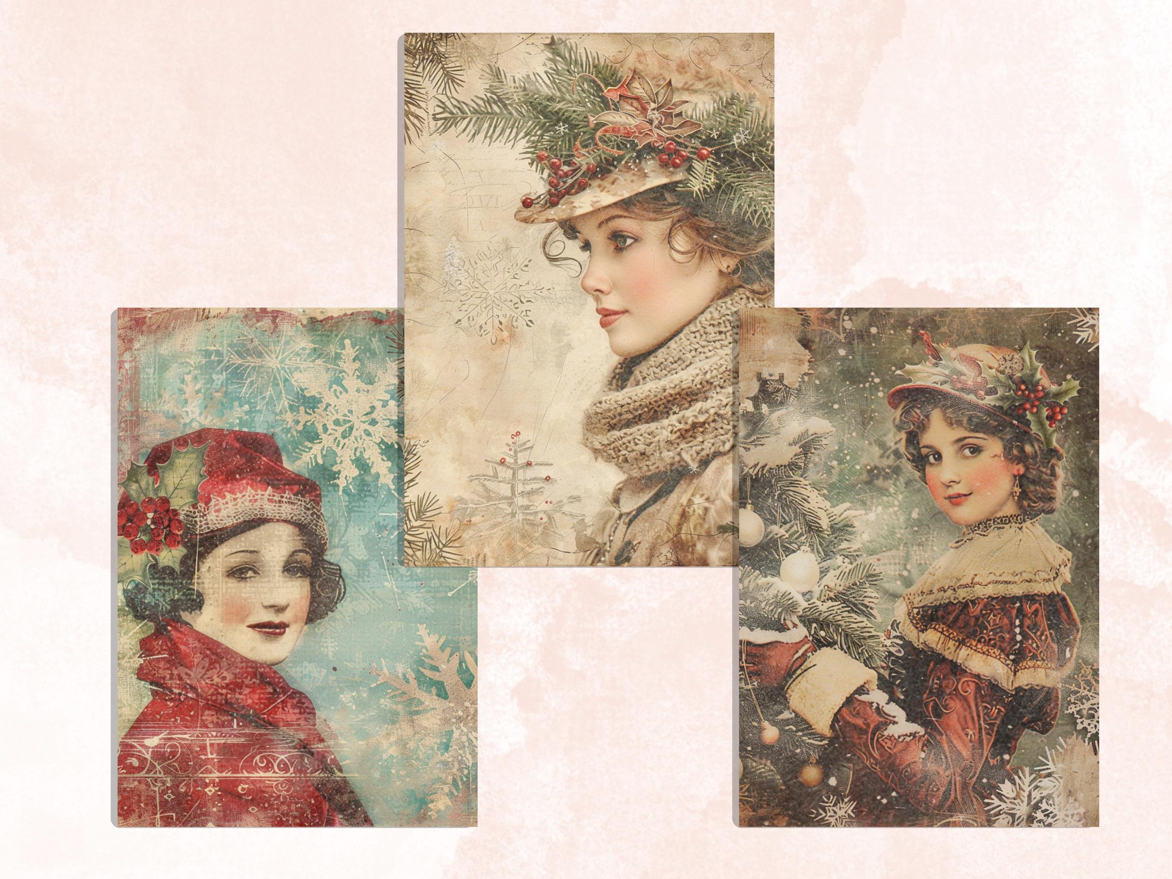Printable Vintage Christmas Digital Journal Paper, Mixed Media Christmas Collage, Retro Xmas Noel Pages, Download Junk Journal, Scrapbooking