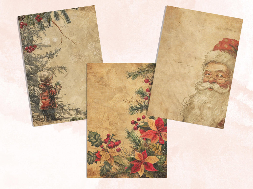 Printable Vintage Christmas Digital Journal Paper, Mixed Media Christmas Collage, Retro Xmas Noel Pages, Download Junk Journal, Scrapbooking