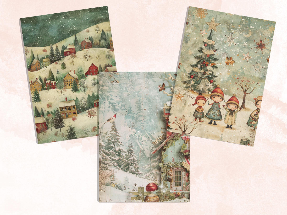 Printable Whimsical Christmas Digital Journal Paper, Quirky Christmas Ephemera Collage, Xmas Noel Pages, Download Junk Journal, Scrapbooking