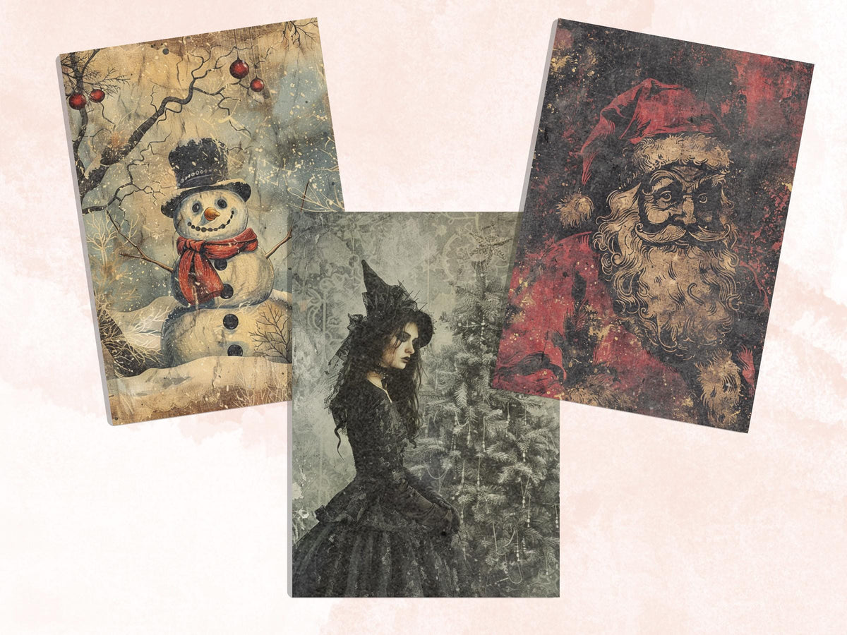 Printable Gothic Christmas Journal Paper, Spooky Christmas Collage, Dark Fantasy Xmas Noel Pages, Creepy Junk Journal, Scrapbooking, Cards