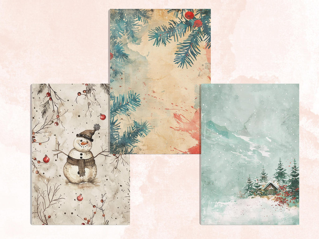 Printable Watercolor Christmas Journal Paper, Mixed Media Christmas Collage, Pastel Xmas Noel Pages, Download Junk Journal, Scrapbooking