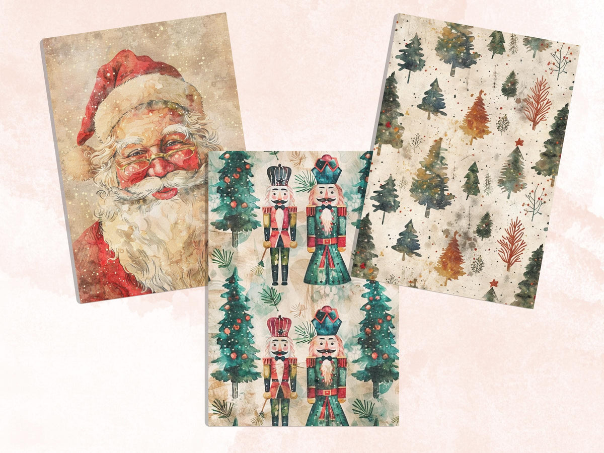 Printable Watercolor Christmas Journal Paper, Mixed Media Christmas Collage, Pastel Xmas Noel Pages, Download Junk Journal, Scrapbooking