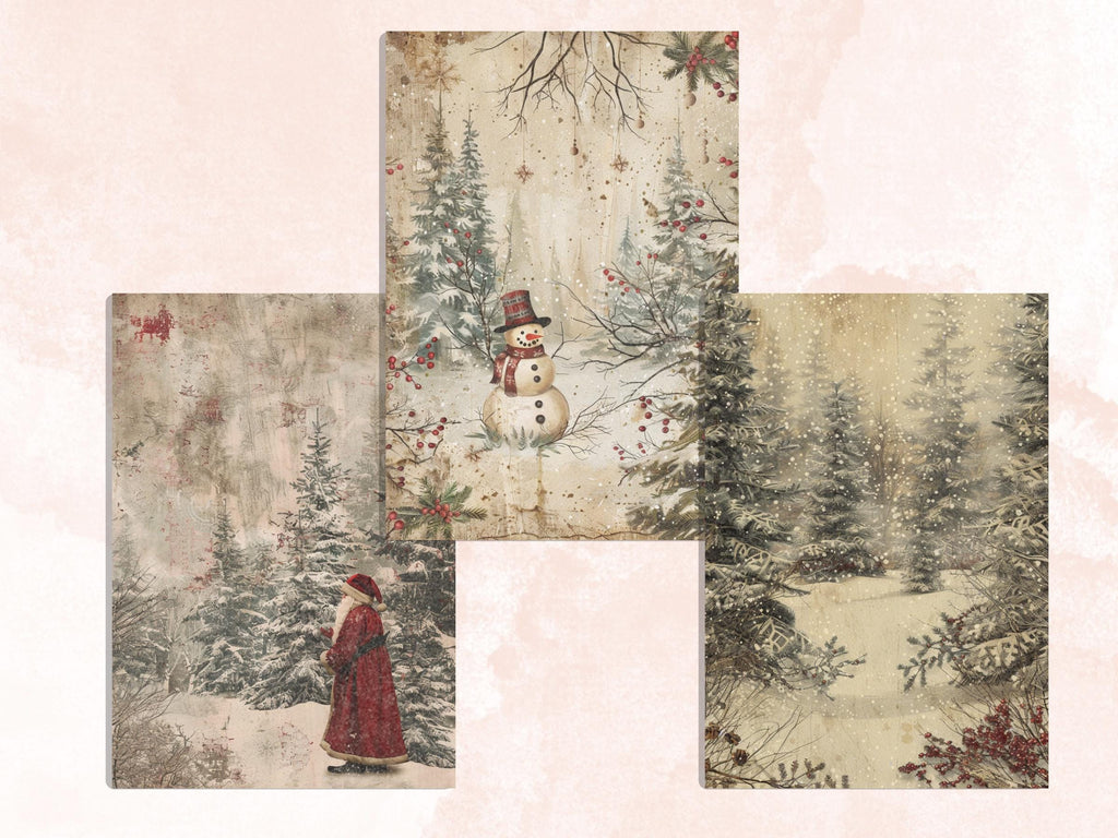 Printable Christmas Woodland Journal Paper, Enchanted Christmas Forest Collage, Xmas Woodland Pages, Download Junk Journal, Scrapbooking