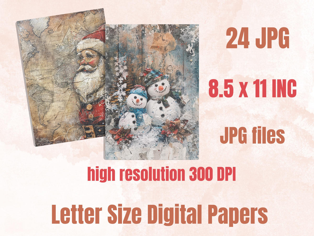 Printable Mixed Media Christmas Journal Paper, Whimsical Christmas Collage, Xmas Ephemera Pages, Download Junk Journal, Scrapbooking