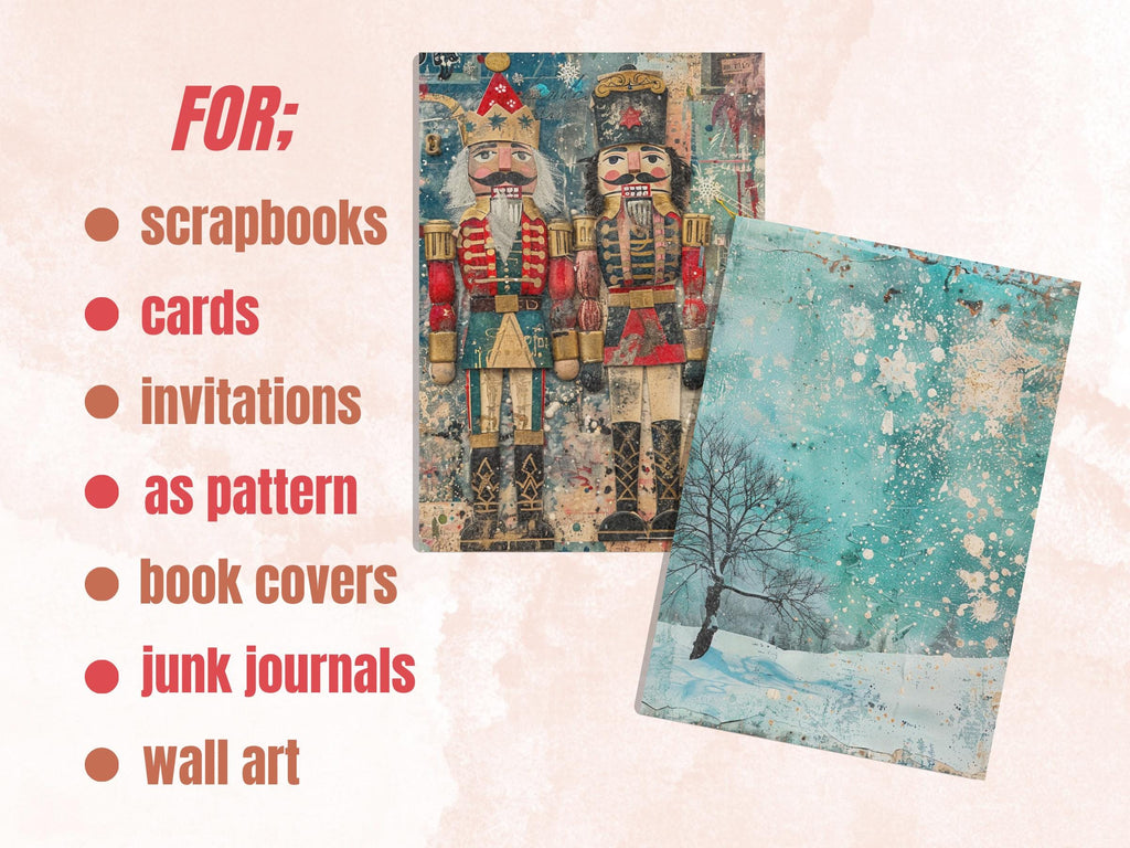 Printable Mixed Media Christmas Journal Paper, Whimsical Christmas Collage, Xmas Ephemera Pages, Download Junk Journal, Scrapbooking