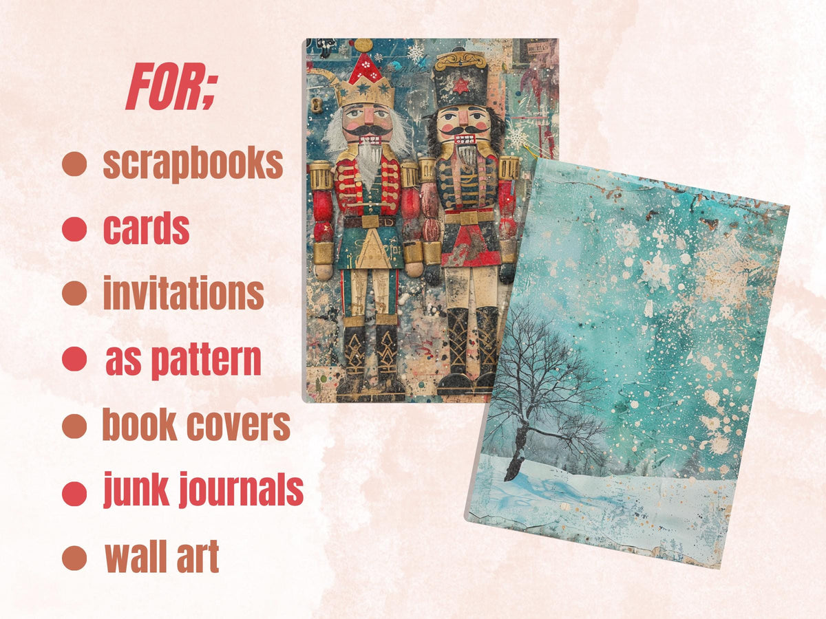 Printable Mixed Media Christmas Journal Paper, Whimsical Christmas Collage, Xmas Ephemera Pages, Download Junk Journal, Scrapbooking