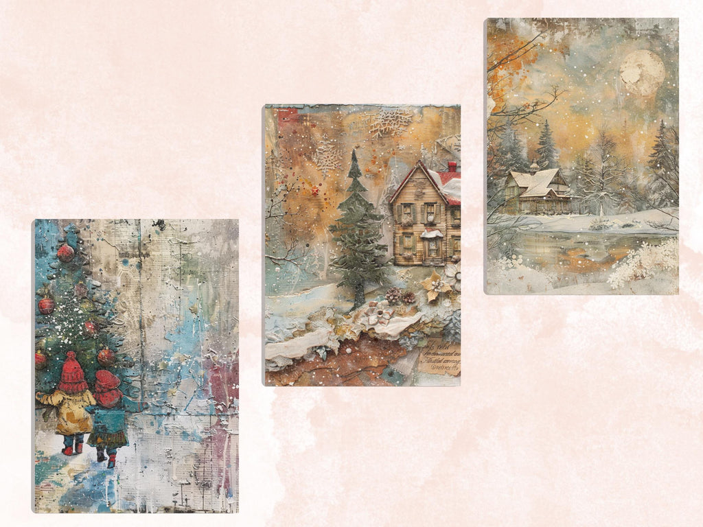 Printable Mixed Media Christmas Journal Paper, Whimsical Christmas Collage, Xmas Ephemera Pages, Download Junk Journal, Scrapbooking