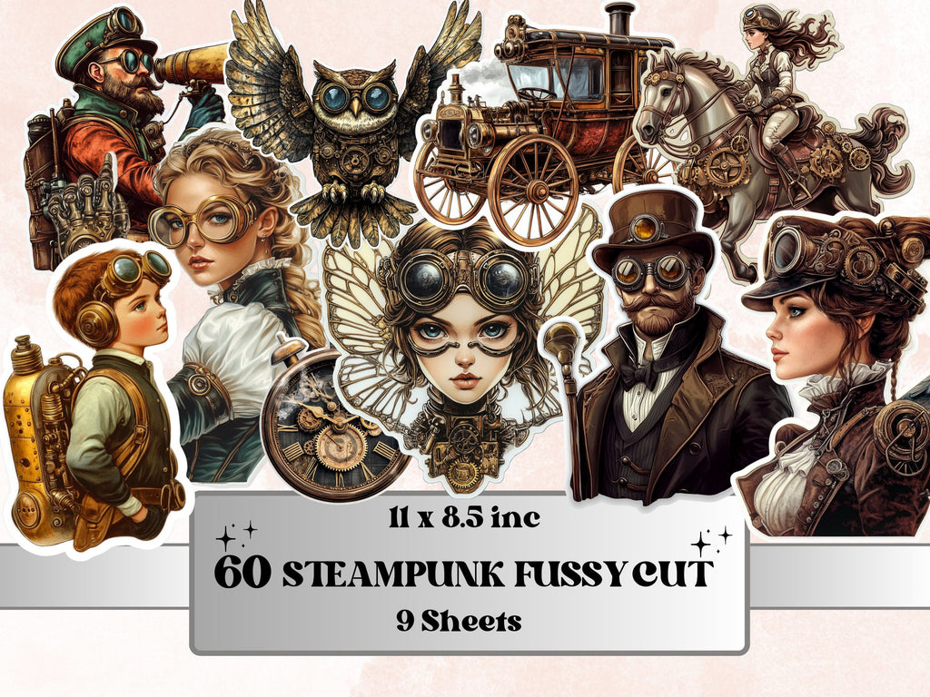 Whimsical Steampunk Fussy Cut Pages, Steampunk Bundle Fussy Cut Ephemera Sheet, Victorian Journal Add On Kit, Mixed Media Collage Sheet