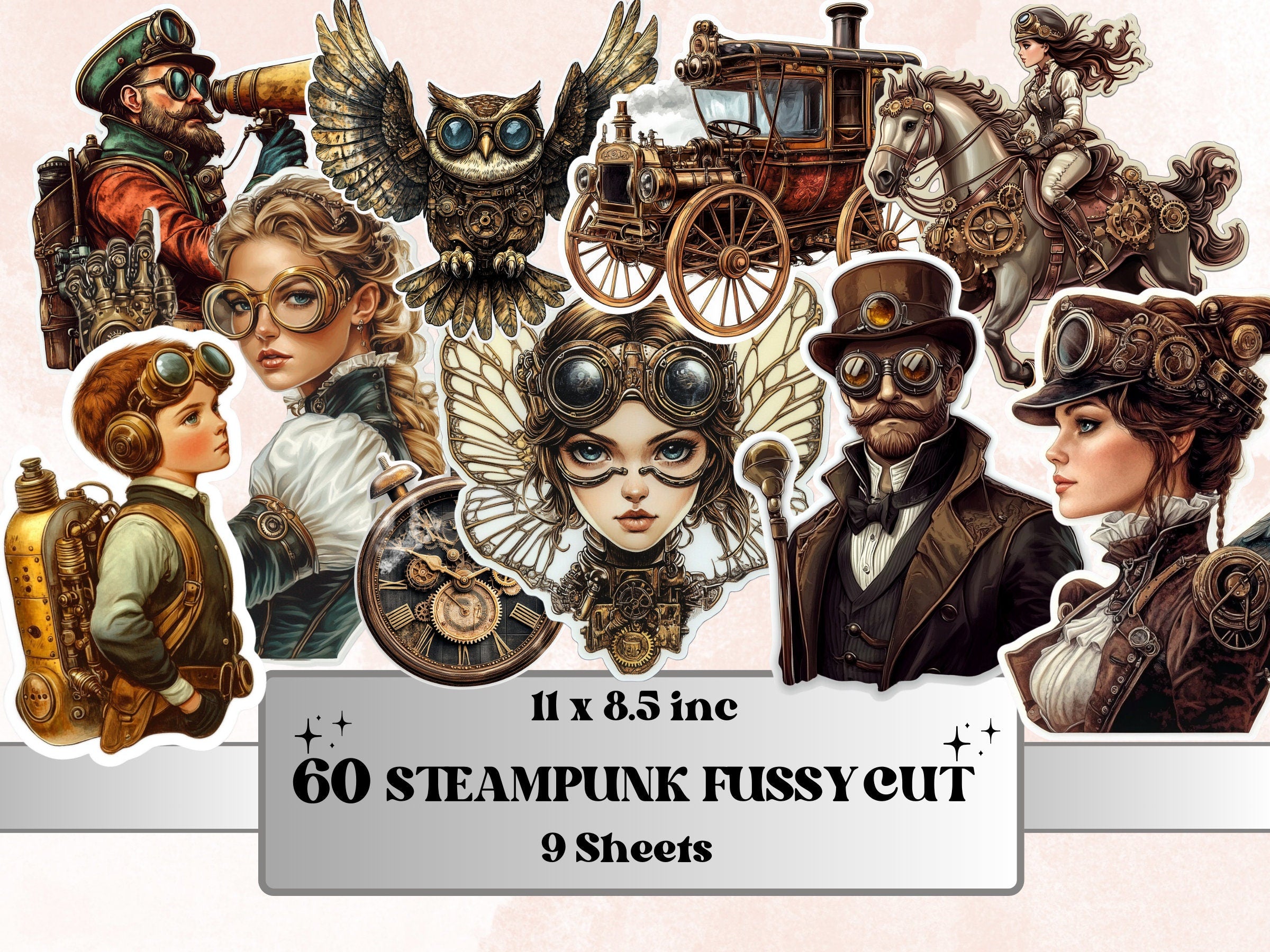 Whimsical Steampunk Fussy Cut Pages, Steampunk Bundle Fussy Cut Ephemera Sheet, Victorian Journal Add On Kit, Mixed Media Collage Sheet