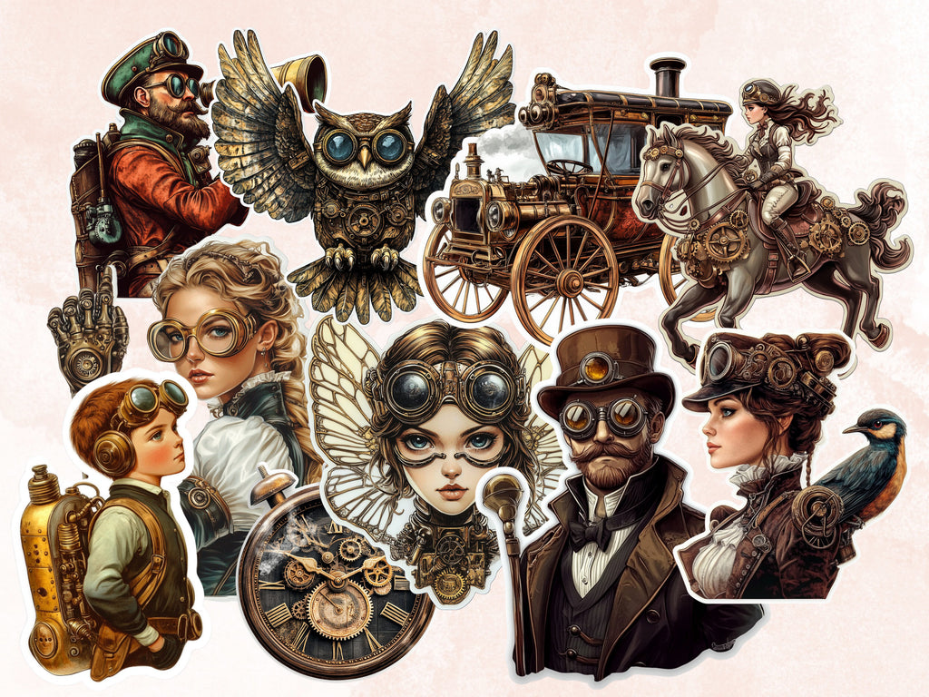Whimsical Steampunk Fussy Cut Pages, Steampunk Bundle Fussy Cut Ephemera Sheet, Victorian Journal Add On Kit, Mixed Media Collage Sheet