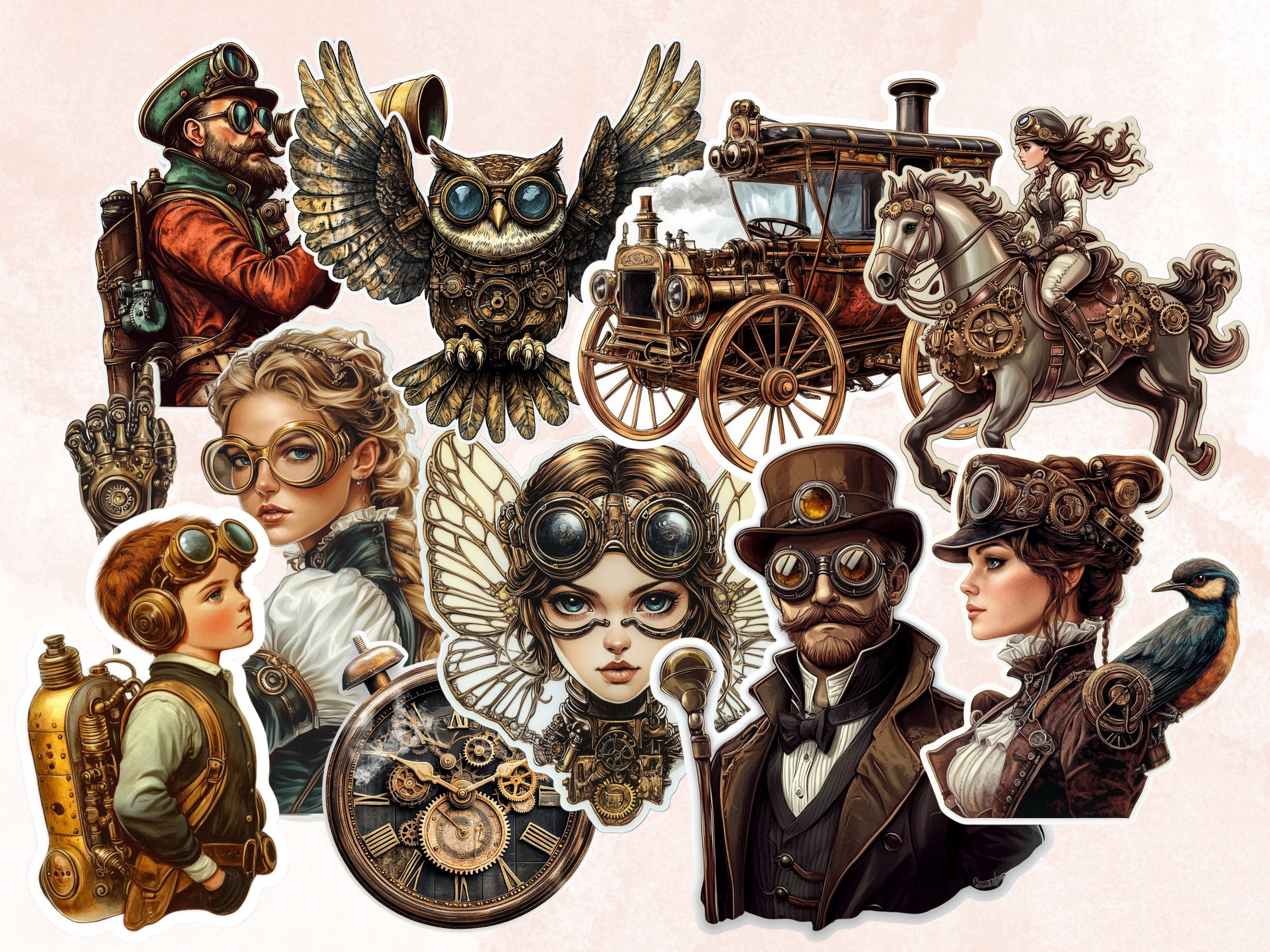 Whimsical Steampunk Fussy Cut Pages, Steampunk Bundle Fussy Cut Ephemera Sheet, Victorian Journal Add On Kit, Mixed Media Collage Sheet