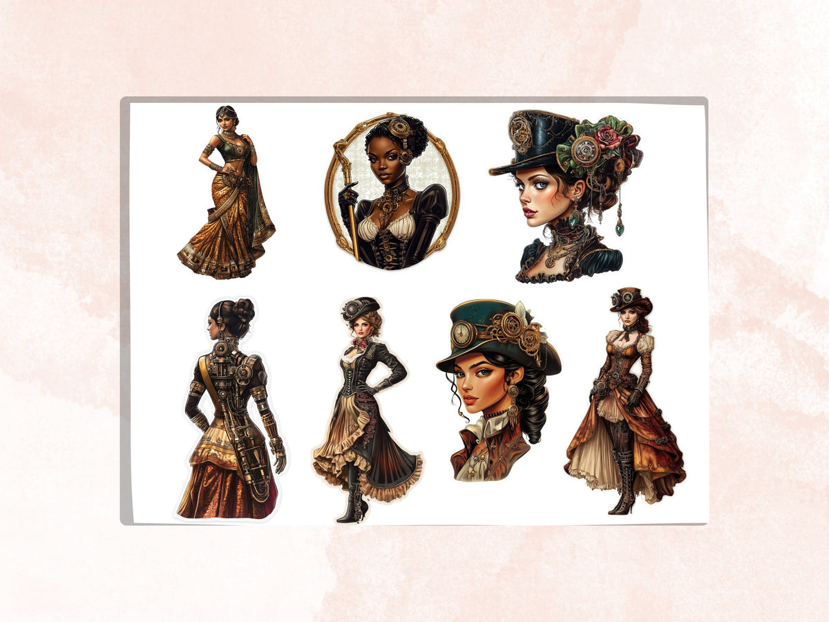 Whimsical Steampunk Lady Fussy Cut Pages, Vintage Woman Fussy Cut Ephemera Sheet, Steampunk Journal Add On Kit, Mixed Media Collage Sheet