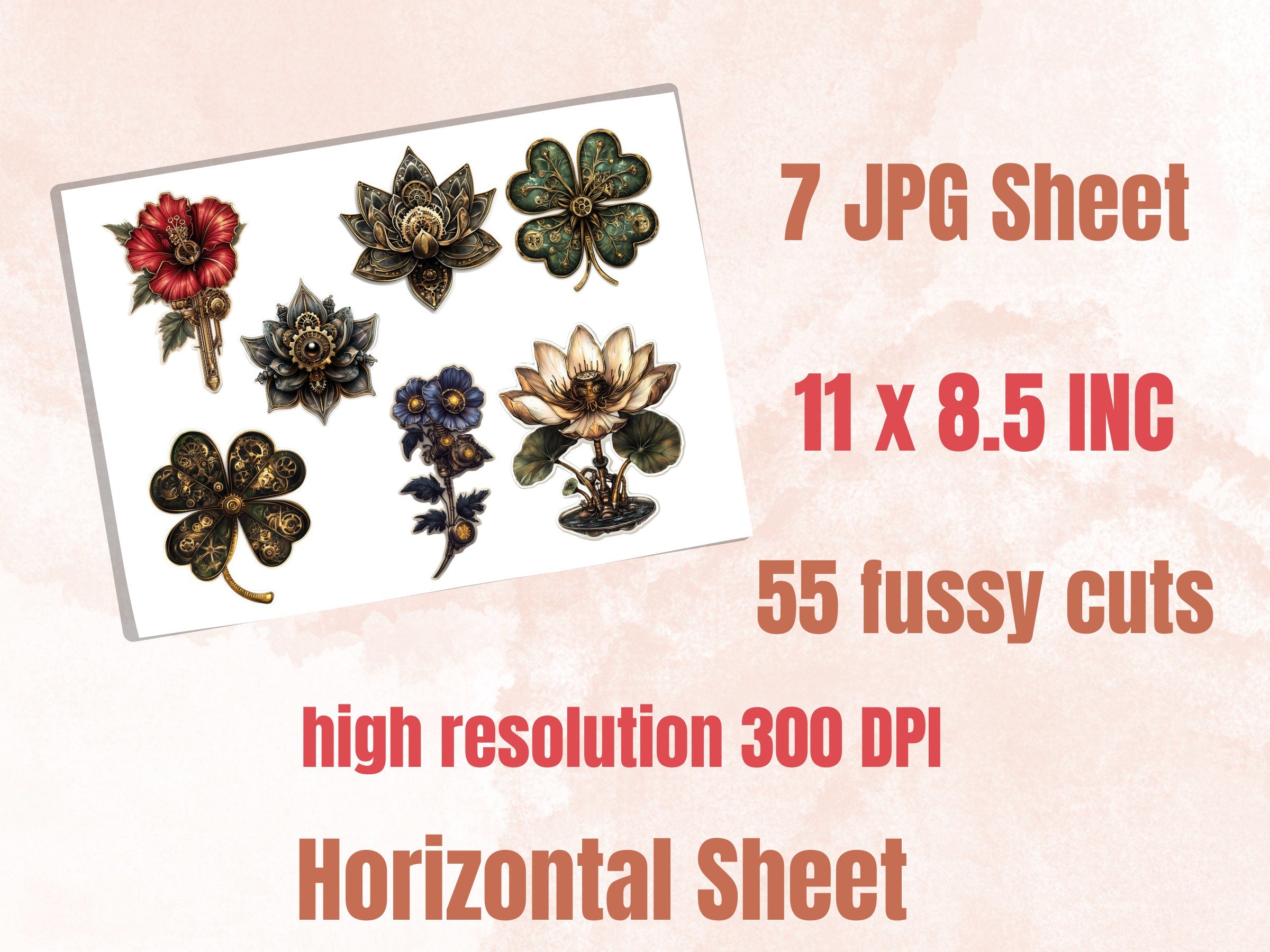 Steampunk Flowers Fussy Cut Pages, Vintage Flower Fussy Cut Ephemera Sheet, Floral Steampunk Journal Add On Kit, Mixed Media Collage Sheet