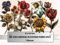 Steampunk Flowers Fussy Cut Pages, Vintage Flower Fussy Cut Ephemera Sheet, Floral Steampunk Journal Add On Kit, Mixed Media Collage Sheet