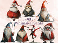 40 PNG Watercolor Whimsical Santa Clipart, Quirky Christmas Illustrations Clip art, Jolly Quirky Santa Claus png, Whimsical Xmas Sublimation