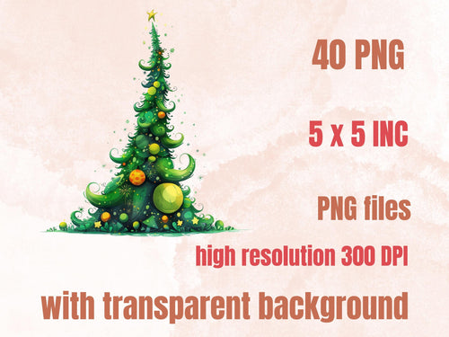 40 PNG Watercolor Whimsical Xmas Tree Clipart, Quirky Christmas Illustrations Clip art, Quirky Noel Tree png, Whimsical Xmas Sublimation