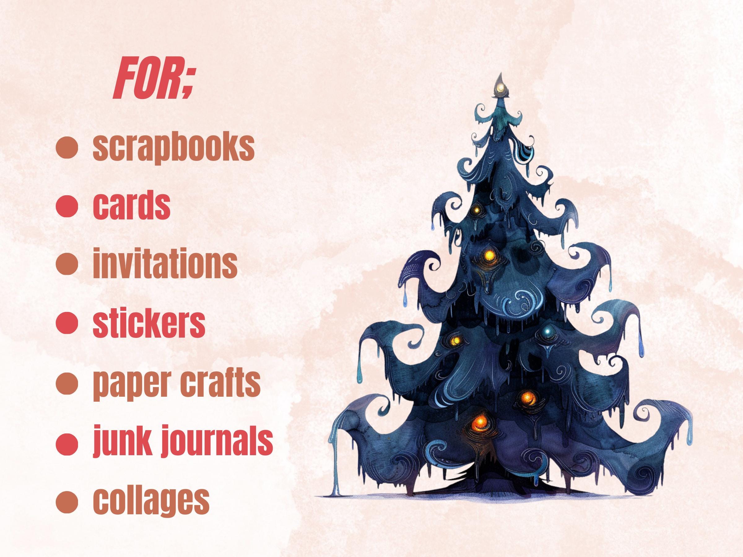 40 PNG Watercolor Whimsical Xmas Tree Clipart, Quirky Christmas Illustrations Clip art, Quirky Noel Tree png, Whimsical Xmas Sublimation