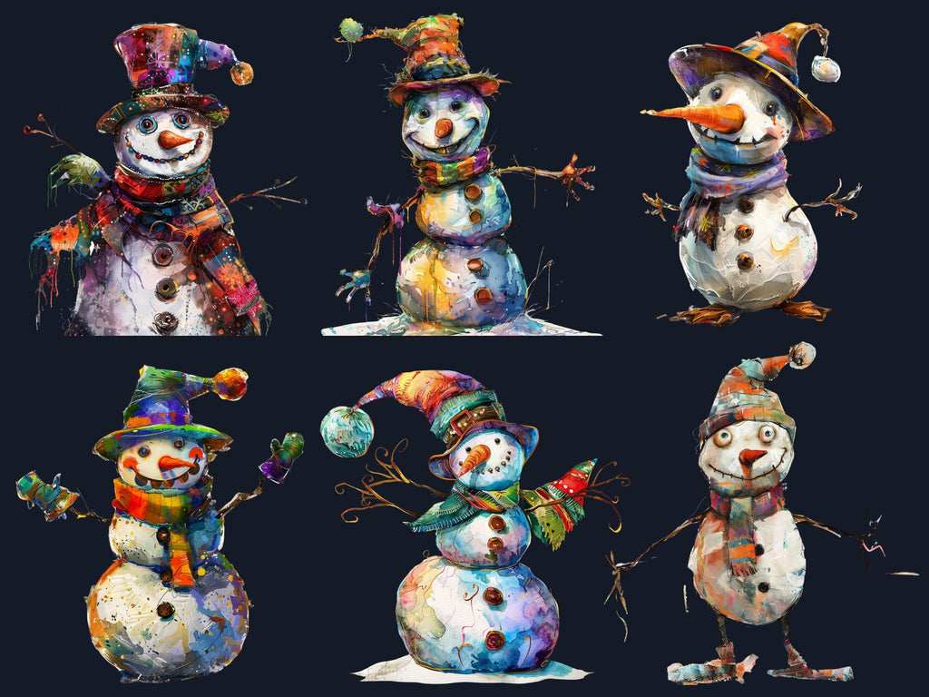 40 PNG Whimsical Snowman Clipart, Quirky Christmas Illustrations Clip art, Jolly Quirky Snowman png, Whimsical Winter Xmas Sublimation