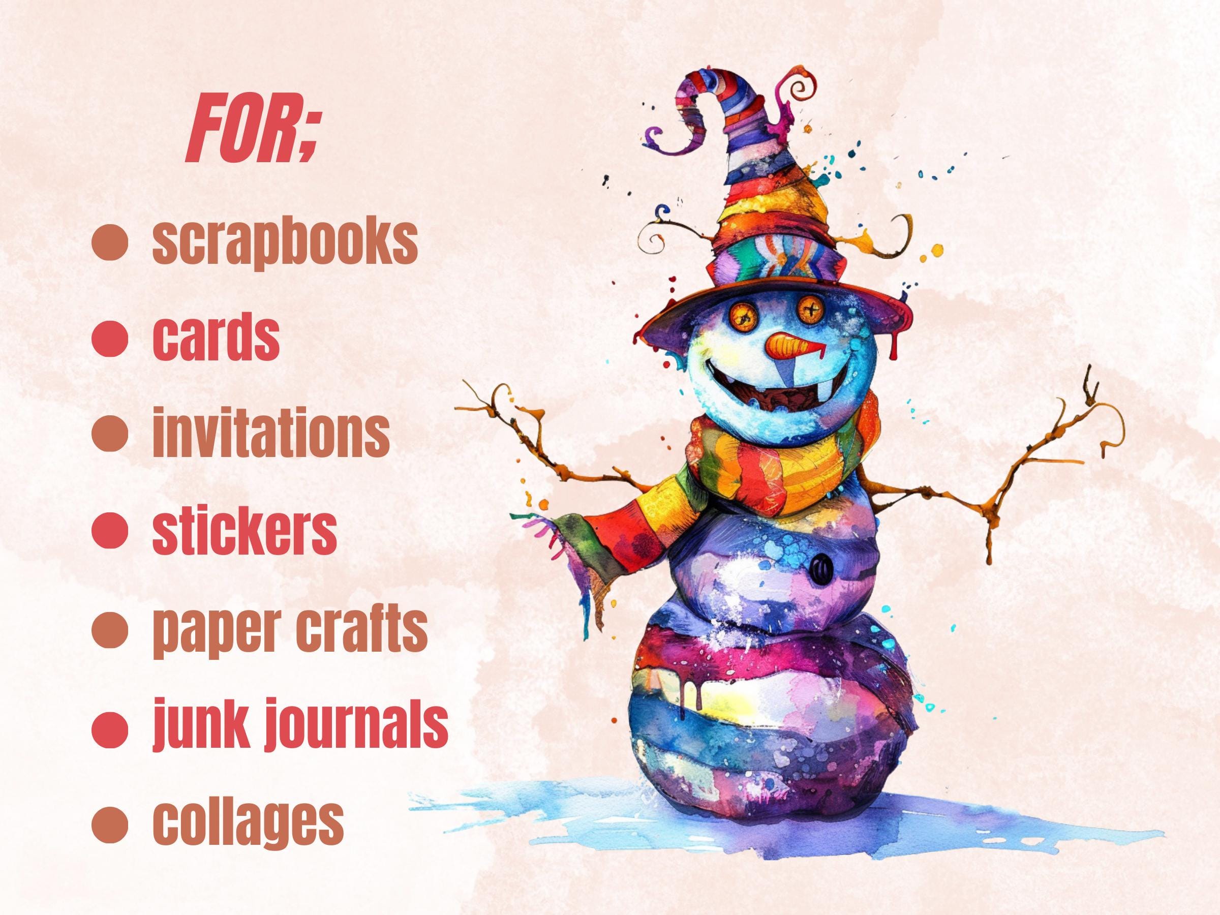 40 PNG Whimsical Snowman Clipart, Quirky Christmas Illustrations Clip art, Jolly Quirky Snowman png, Whimsical Winter Xmas Sublimation
