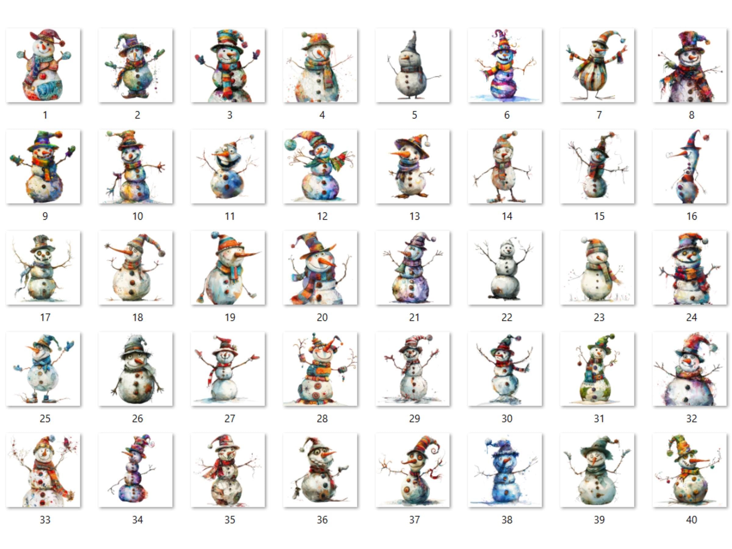 40 PNG Whimsical Snowman Clipart, Quirky Christmas Illustrations Clip art, Jolly Quirky Snowman png, Whimsical Winter Xmas Sublimation