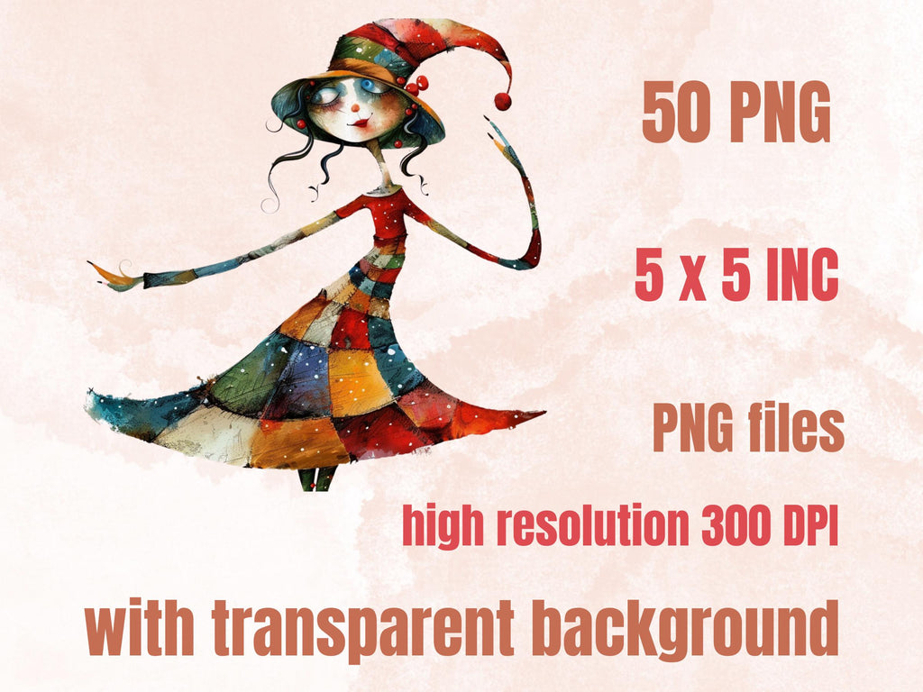50 PNG Whimsical Christmas Girl Clipart, Quirky Xmas Girl Illustrations Clip art, Jolly Quirky Peculiar Girl png, Whimsical Elf Sublimation