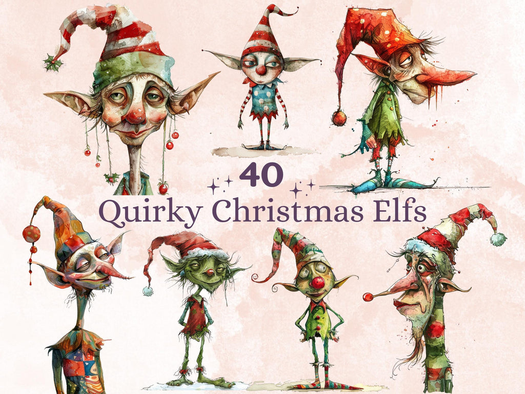 40 PNG Whimsical Christmas Elf Clipart, Quirky Xmas Elves Illustration Clip art, Jolly Quirky Peculiar People png, Whimsical Elf Sublimation