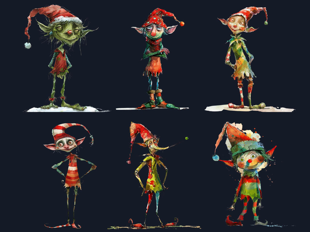 40 PNG Whimsical Christmas Elf Clipart, Quirky Xmas Elves Illustration Clip art, Jolly Quirky Peculiar People png, Whimsical Elf Sublimation