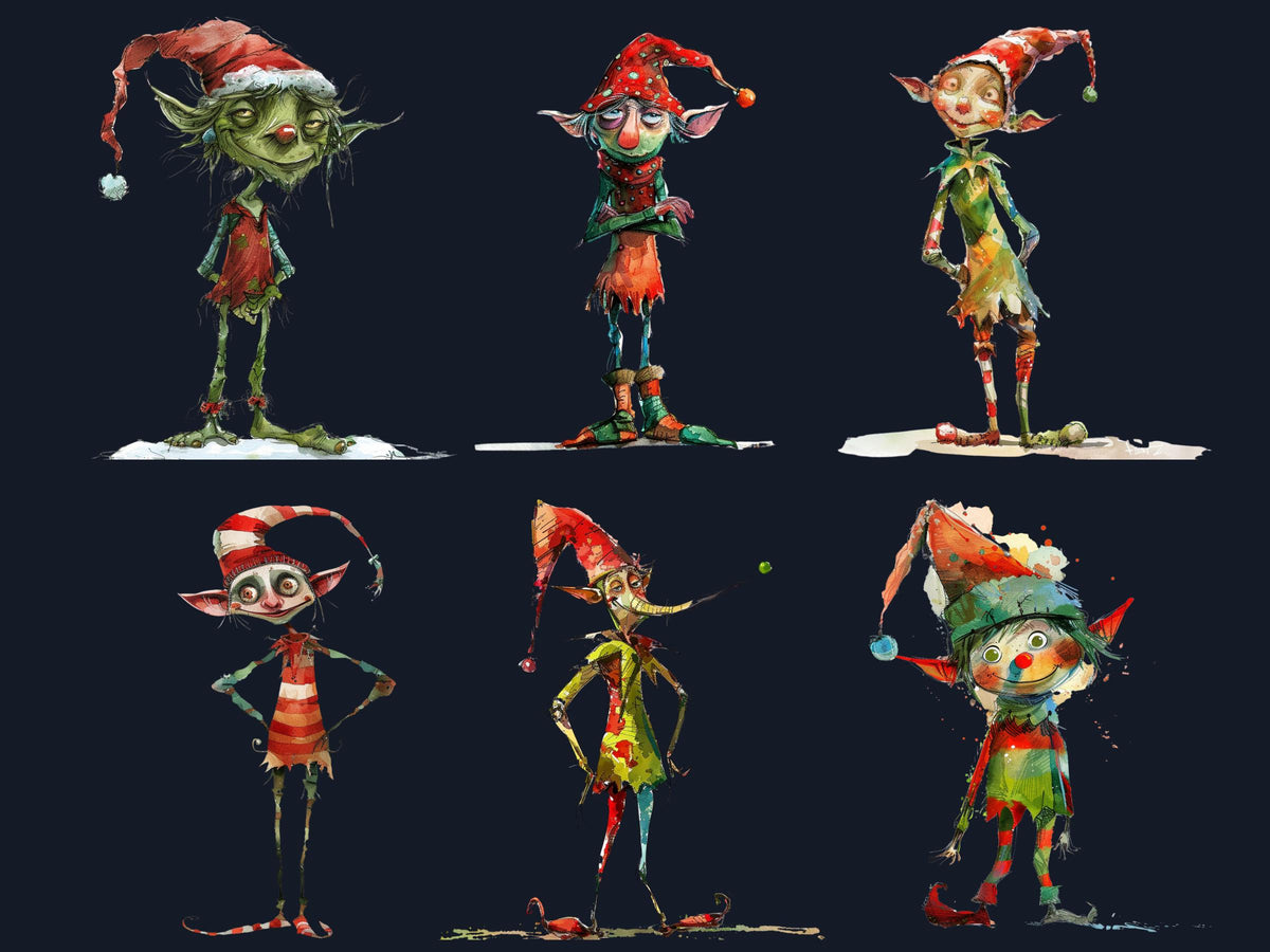 40 PNG Whimsical Christmas Elf Clipart, Quirky Xmas Elves Illustration Clip art, Jolly Quirky Peculiar People png, Whimsical Elf Sublimation