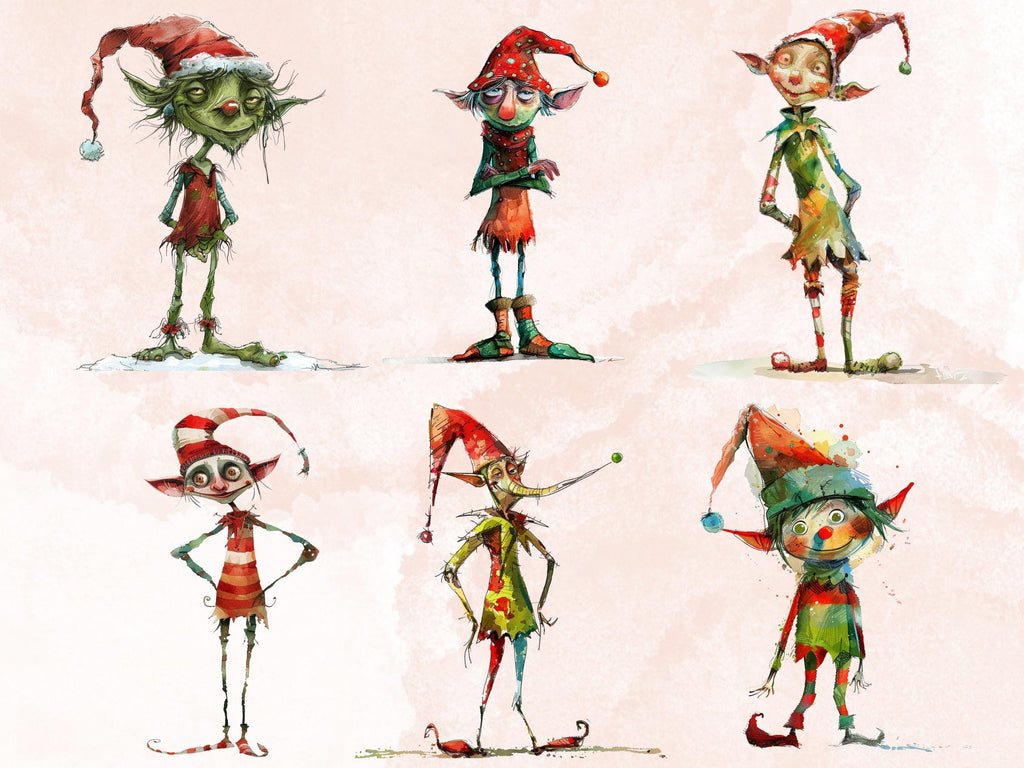 40 PNG Whimsical Christmas Elf Clipart, Quirky Xmas Elves Illustration Clip art, Jolly Quirky Peculiar People png, Whimsical Elf Sublimation