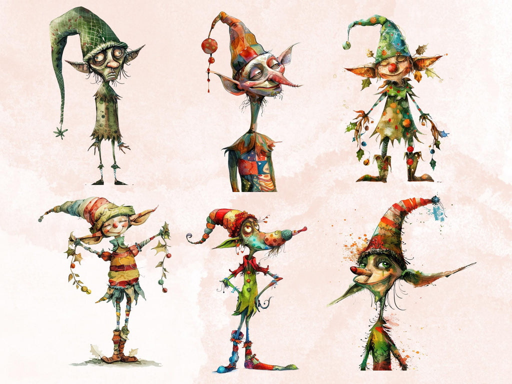 40 PNG Whimsical Christmas Elf Clipart, Quirky Xmas Elves Illustration Clip art, Jolly Quirky Peculiar People png, Whimsical Elf Sublimation
