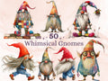 50 PNG Watercolor Whimsical Gnomes Clipart, Funny Quirky Gnome Illustrations Clip art, Cute Garden Gnome png, Cartoon Whimsical Sublimation