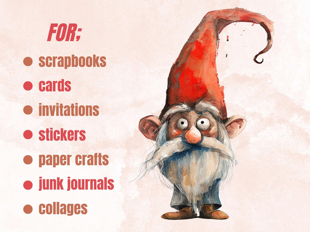 50 PNG Watercolor Whimsical Gnomes Clipart, Funny Quirky Gnome Illustrations Clip art, Cute Garden Gnome png, Cartoon Whimsical Sublimation