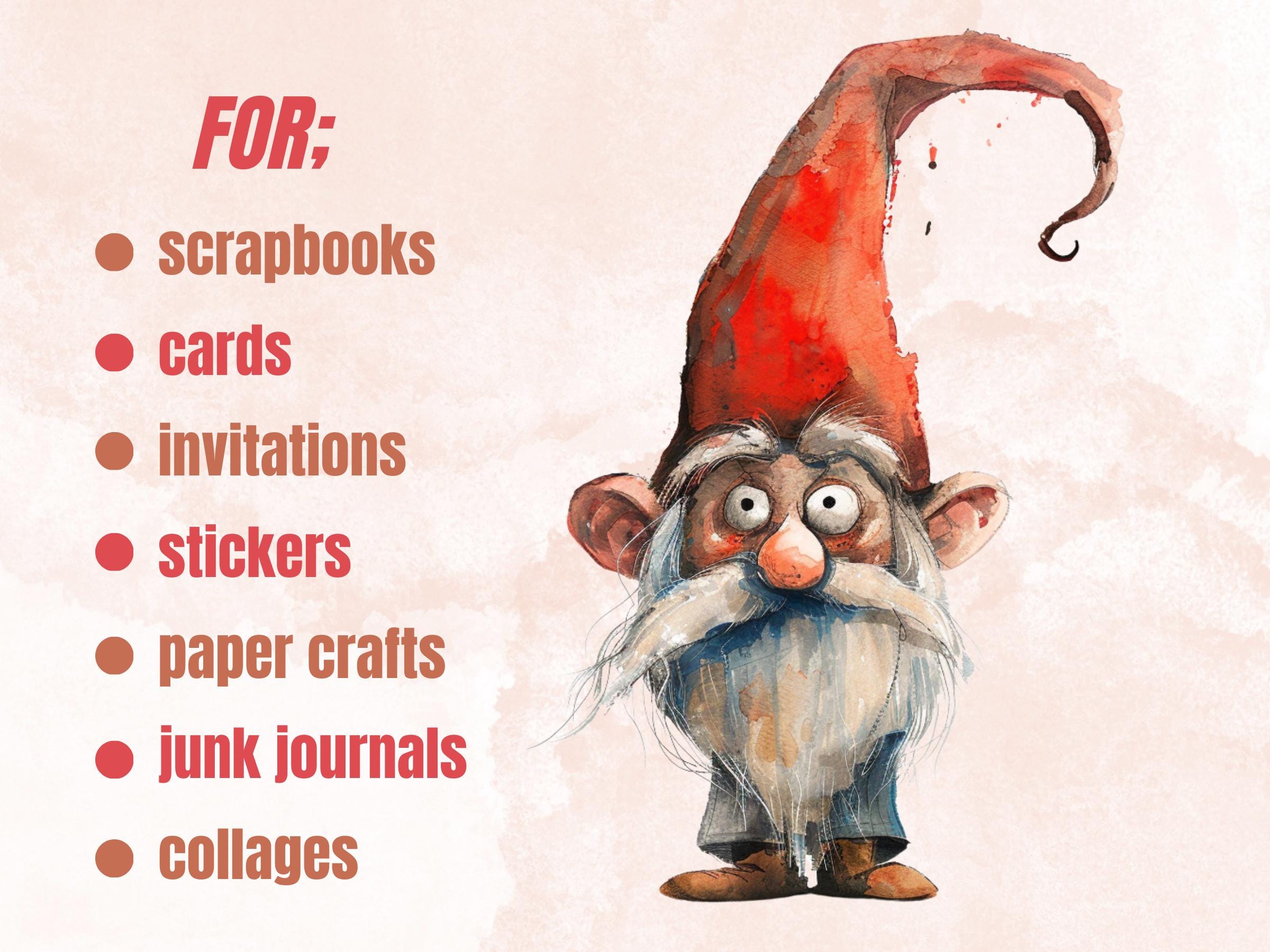 50 PNG Watercolor Whimsical Gnomes Clipart, Funny Quirky Gnome Illustrations Clip art, Cute Garden Gnome png, Cartoon Whimsical Sublimation