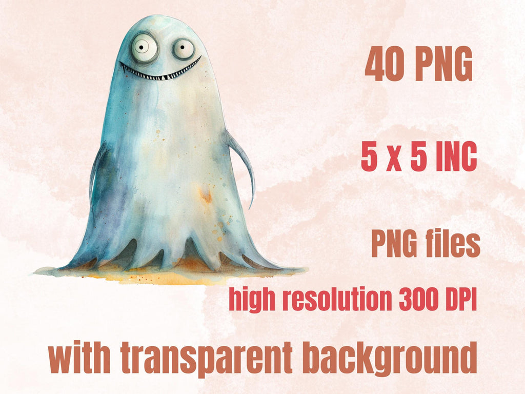 40 PNG Watercolor Quirky Ghost Clipart, Funny Whimsical Ghost Illustrations Clip art, Cute Creepy Ghost png, Spooky Whimsical Sublimation