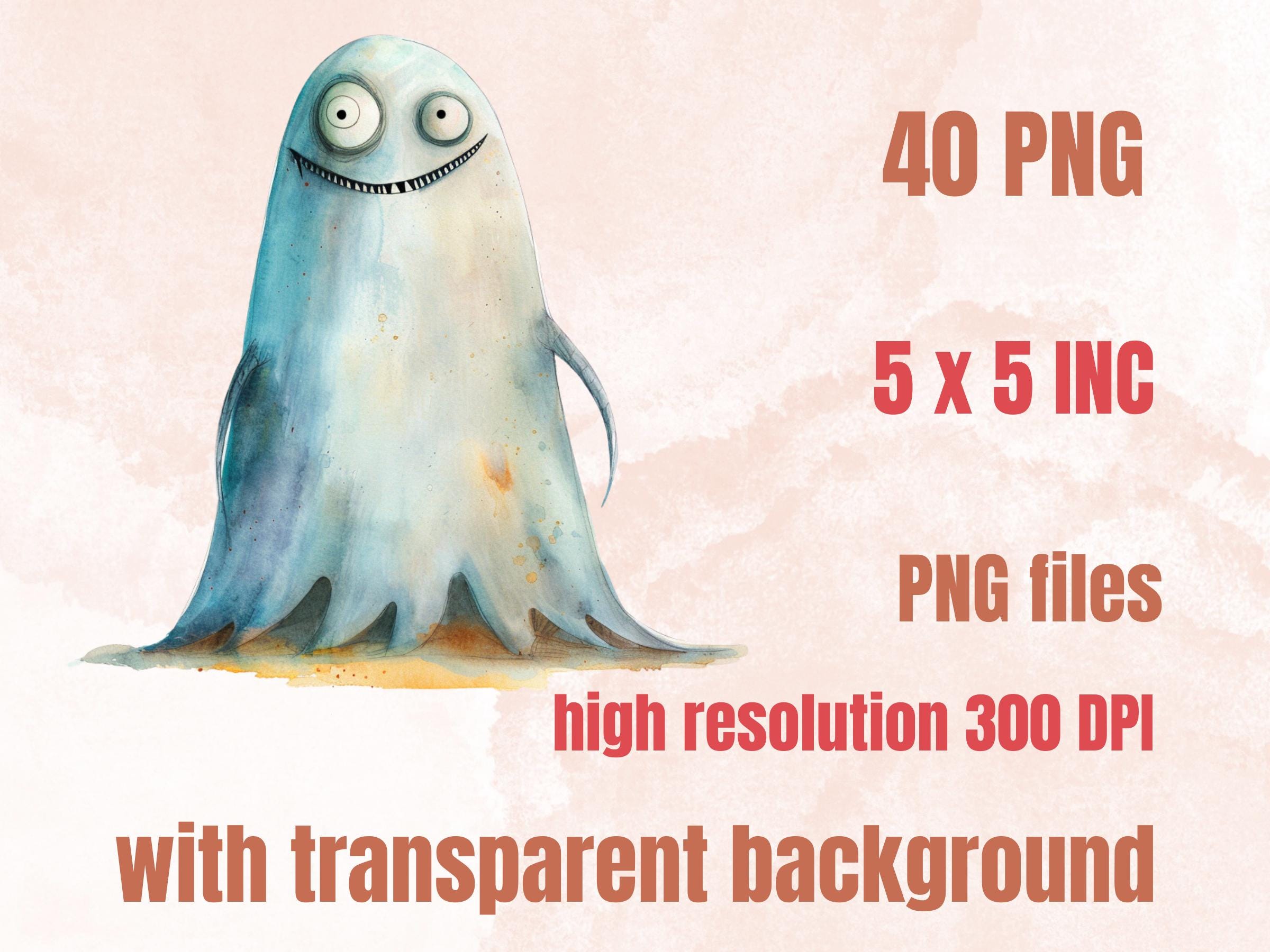 40 PNG Watercolor Quirky Ghost Clipart, Funny Whimsical Ghost Illustrations Clip art, Cute Creepy Ghost png, Spooky Whimsical Sublimation