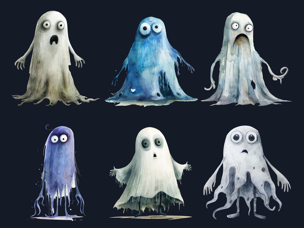 40 PNG Watercolor Quirky Ghost Clipart, Funny Whimsical Ghost Illustrations Clip art, Cute Creepy Ghost png, Spooky Whimsical Sublimation
