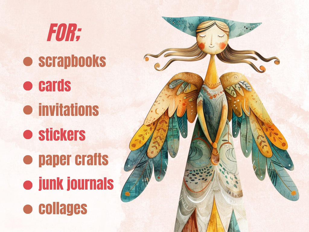 50 PNG Watercolor Whimsical Clipart, Quirky Angel Illustrations Clip art, Peculiar Fairy Girl png, Whimsical Mixed Media Art Sublimation