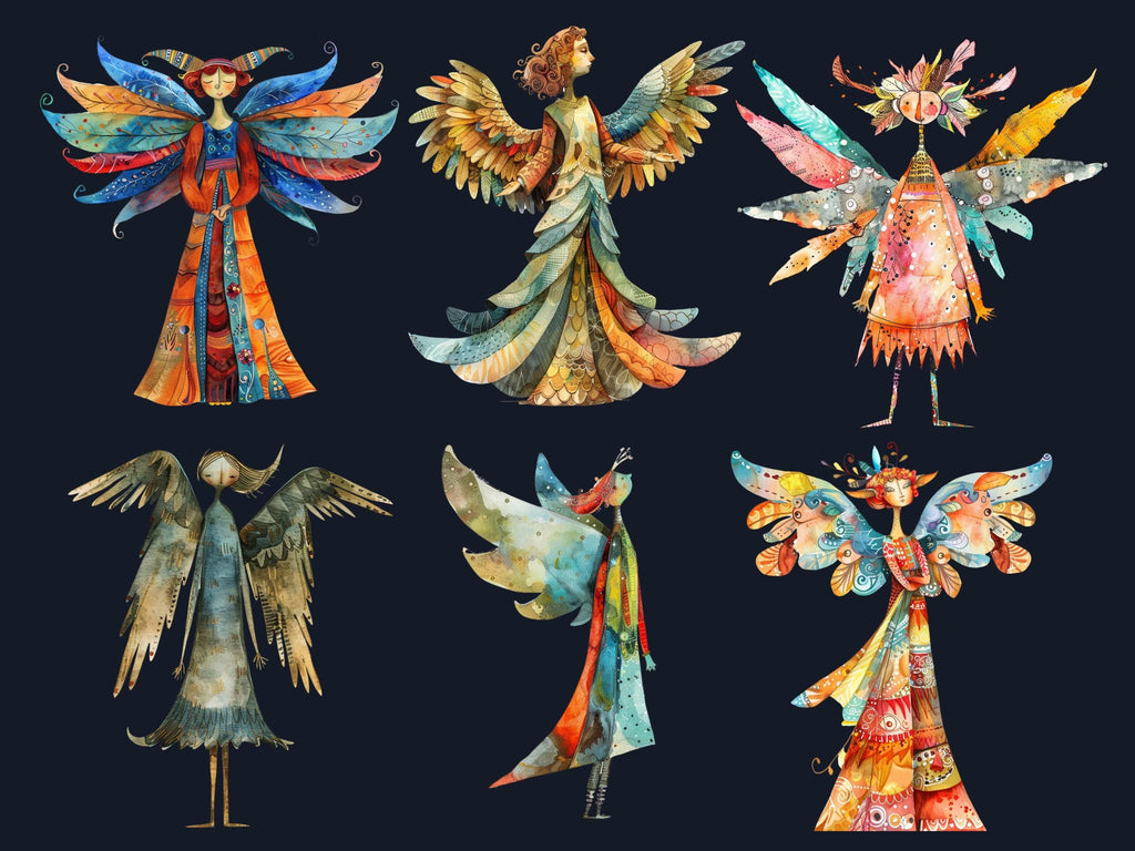 50 PNG Watercolor Whimsical Clipart, Quirky Angel Illustrations Clip art, Peculiar Fairy Girl png, Whimsical Mixed Media Art Sublimation