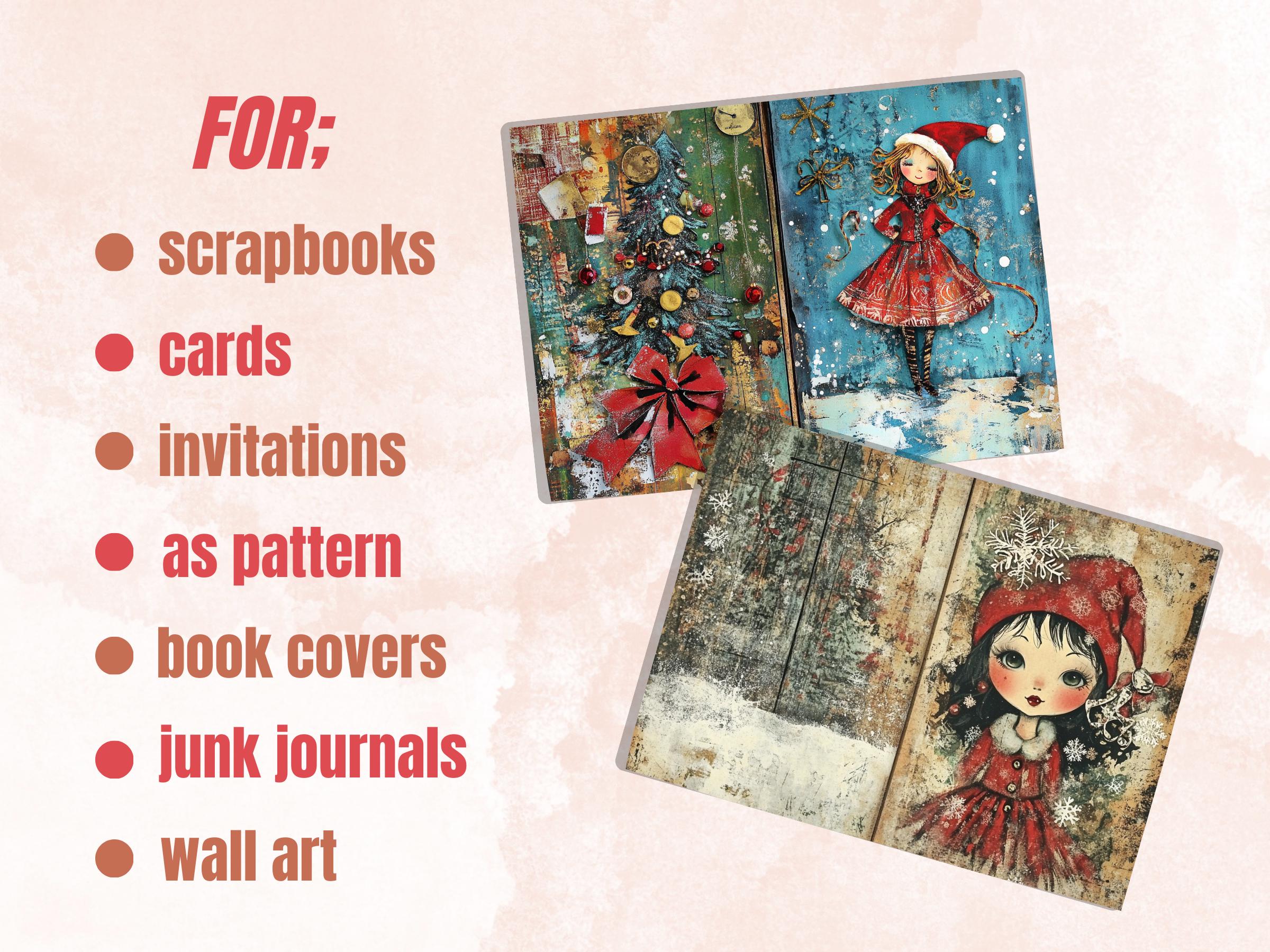 Whimsical Christmas Girl Junk Journal Kit, Double Pages Ephemera, Xmas Collage Sheet,  Christmas Scrapbook Paper, Printable Vintage ATC Card