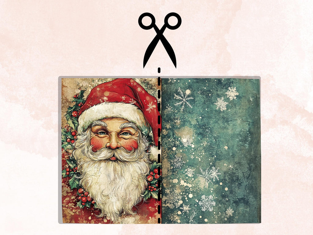 Whimsical Santa Claus Junk Journal Kit, Noel Double Pages Ephemera, Mixed Media Collage Sheet,  Xmas Scrapbook Paper, Christmas ATC Card