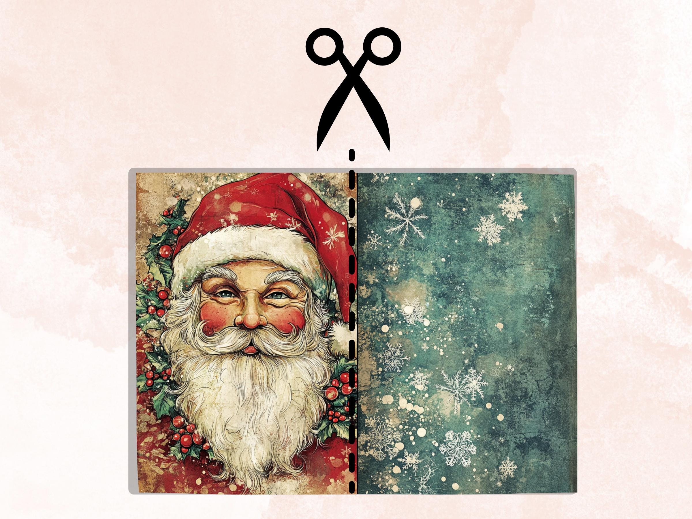 Whimsical Santa Claus Junk Journal Kit, Noel Double Pages Ephemera, Mixed Media Collage Sheet,  Xmas Scrapbook Paper, Christmas ATC Card