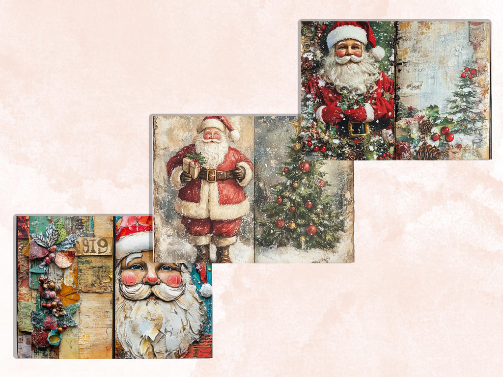 Whimsical Santa Claus Junk Journal Kit, Noel Double Pages Ephemera, Mixed Media Collage Sheet,  Xmas Scrapbook Paper, Christmas ATC Card