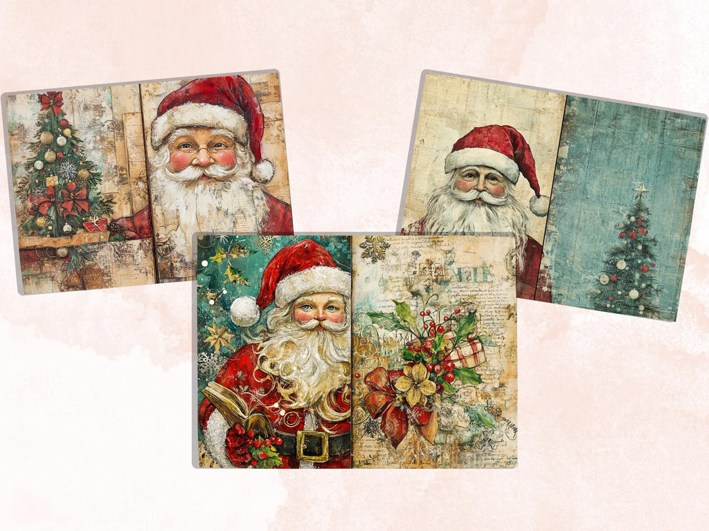 Whimsical Santa Claus Junk Journal Kit, Noel Double Pages Ephemera, Mixed Media Collage Sheet,  Xmas Scrapbook Paper, Christmas ATC Card